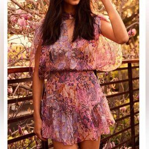 MISA Los Angeles Callas Batik Print Chiffon Minidress Large NWT MSRP $390